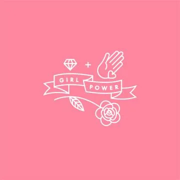 Vector illustration in simple style with hand-lettering phrase girl power - Stock Illustration
