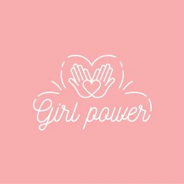 Vector illustration in simple style with hand-lettering phrase girl power - Stock Illustration