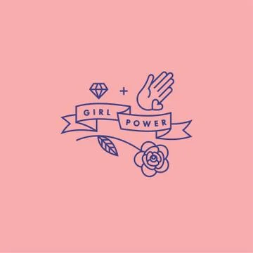 Vector illustration in simple style with hand-lettering phrase girl power - Stock Illustration