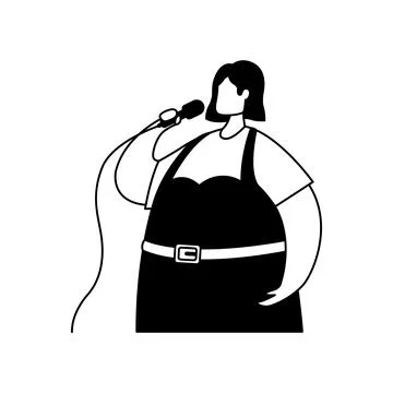 Vector illustration of a singer with a microphone. Profession. Line art Stock Illustration