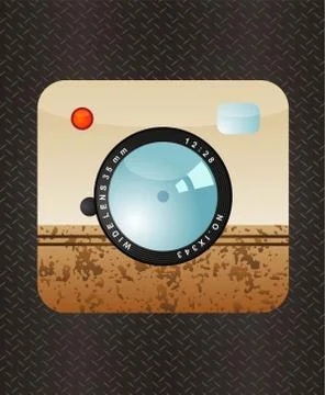 Vector illustration of a single camera icon with metal background Stock Illustration