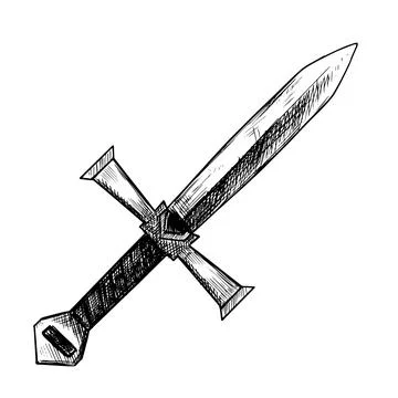 Vector illustration of a single detailed knife with cross-shaped handle Illustration