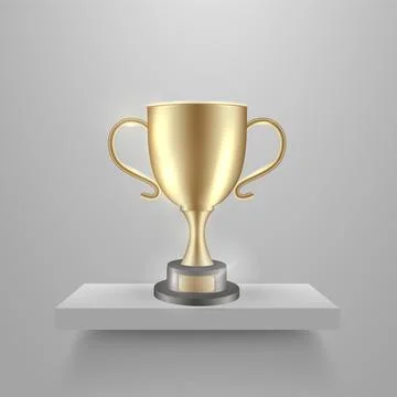 Vector illustration of a single golden trophy cup on shelf, realistic metallic Stock Illustration