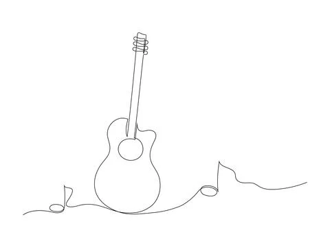 Vector illustration of single line drawing of guitar and lettering World Mu.. Stock Illustration