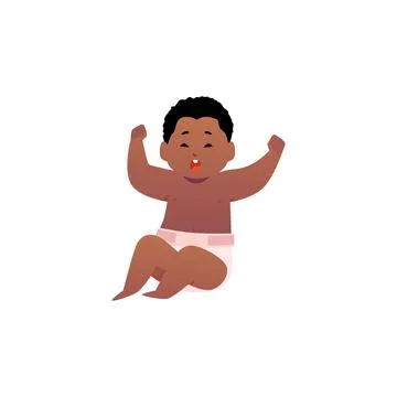 Vector illustration of sitting little crying baby boy in diaper with hands up. Stock Illustration