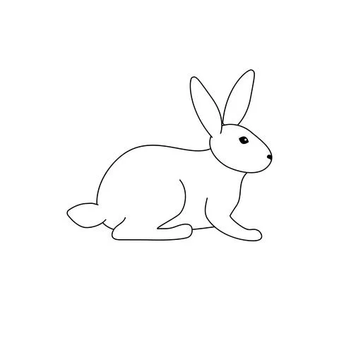 Vector illustration of a sitting rabbit. Black outline on a white background Stock Illustration