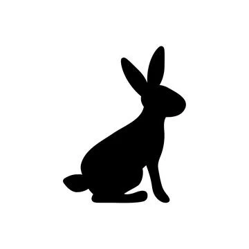 Vector illustration of a sitting rabbit. Black silhouette of a hare on a white Stock Illustration