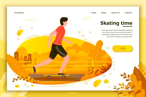 Vector illustration -  skating man in park. Forest, trees Stock Illustration