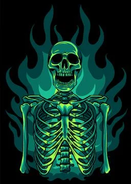 Vector illustration of skeleton in flame design Stock Illustration