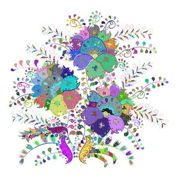 Vector illustration. Sketch floral pattern with flowers, watercolor. Flowers on Иллюстрация