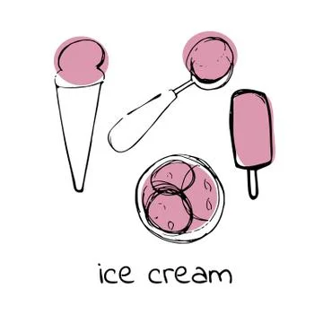 Vector illustration in sketch style set of fruit ice cream isolated on white Stock Illustration