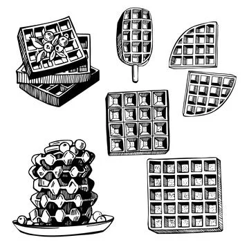 Vector  illustration with sketch waffles. Stock Illustration