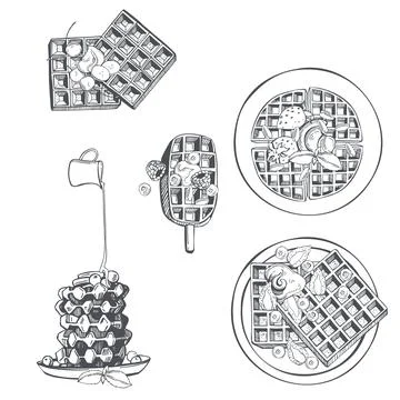 Vector  illustration with sketch waffles. Stock Illustration
