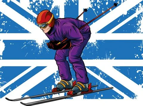 Vector illustration of Skier with british flag Stock Illustration