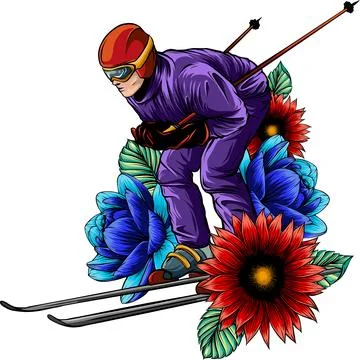Vector illustration of skiing man colored draw Illustrazione stock