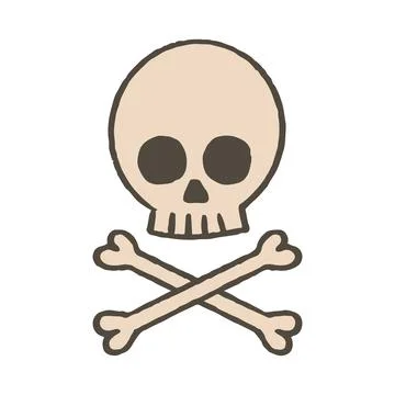 Vector illustration of skull and bones in colored hand-drawn style. Stock Illustration