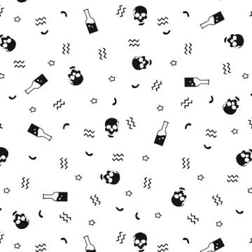Vector illustration of skull and bottle seamless pattern Stock Illustration