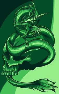 Vector illustration of skull and dragon on white background Stock Illustration