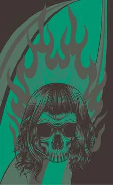 Vector illustration of skull falling with fire flame Stock-Illustration