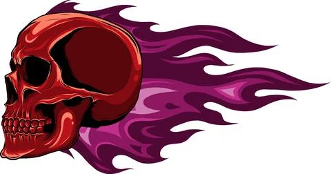 Vector illustration of Skull on Fire with Flames on white background. digital Stock Illustration