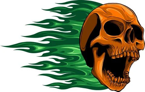 Vector illustration of Skull on Fire with Flames on white background. digital Stockillustratie