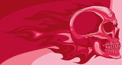 Vector illustration of Skull on Fire with Flames on white background. digital Stock Illustration