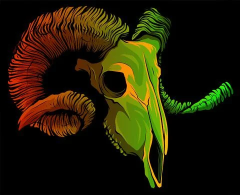 Vector illustration of Skull goat on black background Stock-Illustration