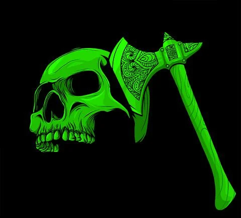 Vector illustration of skull head murdered by ax 스톡 일러스트