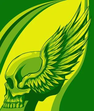 Vector illustration of Skull head with wings mascot design Stock Illustration