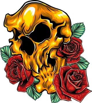 Vector illustration of skull with roses Illustrazione stock