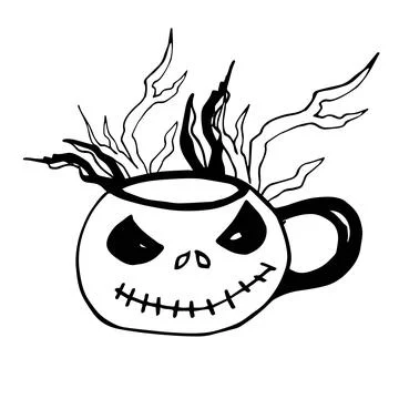 Vector illustration skull shaped coffee cup with coffee berries background Stock Illustration