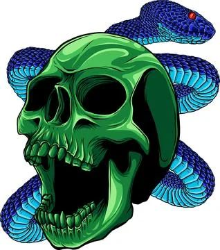 Vector illustration of Skull with snake on white background Stock Illustration