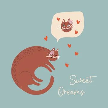 Vector illustration of sleeping cat character. Sweet dreams. Stock Illustration