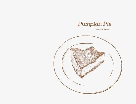 Vector illustration of the slice of pumpkin pie on the plate. Stock Illustration