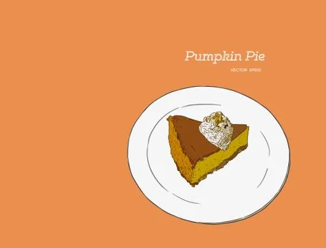 Vector illustration of the slice of pumpkin pie on the plate. Stock Illustration