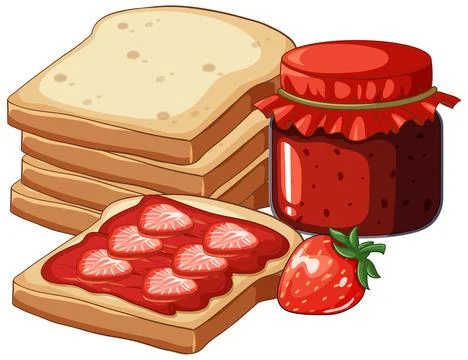 Vector Illustration of Sliced Bread with Strawberry Jam and Fresh Fruit Illustrazione stock