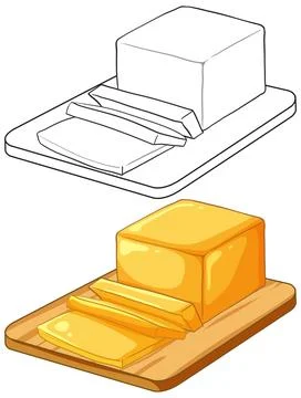Vector Illustration of Sliced Butter Block on a Wooden Board Stock Illustration