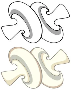 Vector Illustration of Sliced Button Mushrooms in Line Art and Color Ilustración de archivo