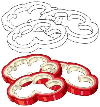 Vector Illustration of Sliced Red Bell Peppers and Line Art Stock Illustration