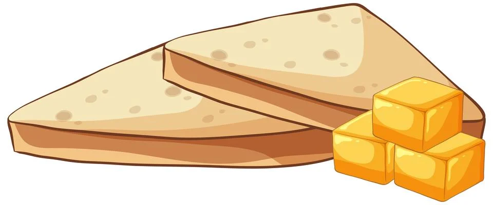 Vector Illustration of Sliced Toasted Bread with Butter Cubes Stock Illustration