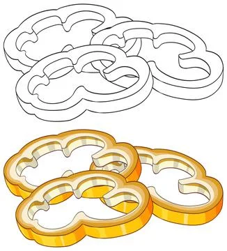 Vector Illustration of Sliced Yellow Bell Peppers in Color and Outline Stock Illustration