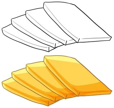 Vector Illustration of Sliced Yellow Cheese and Line Art Outline Stock Illustration