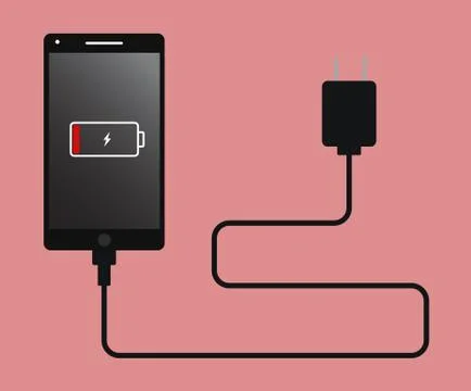 Vector illustration smart phone charge with low battery indicator - Phone low ba Stock Illustration