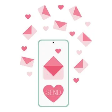 Vector illustration Smartphone with Love envelope and hearts. Sending romanti Stock Illustration