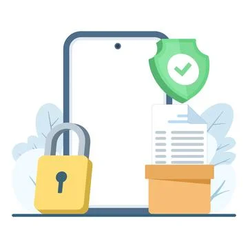 Vector illustration of smartphone with shield and message, data protection. Stock Illustration