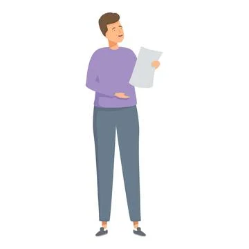 Vector illustration of a smiling man standing and reading a paper document Stock Illustration