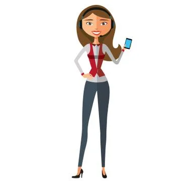 Vector illustration of smiling telephone operator isolated on white Stock Illustration