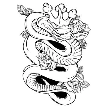 Vector illustration Snake and Rose Traditional Tattoo Art Ilustração Stock