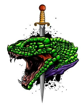 Vector illustration snake head with knife art Stock Illustration