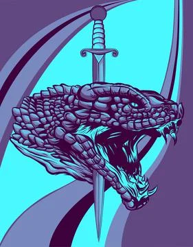 Vector illustration snake head with knife art Stock-Illustration